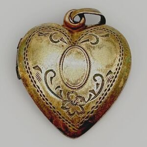 Vintage Heart Locket 1/10 12K Over Sterling Silver Engravable Floral 1" x .75"